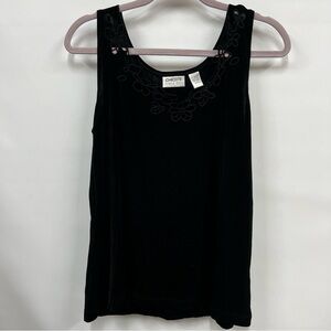 Chico's Travelers Slinky Stretchy Black Sleeveless Tank Top 2 cutout floral neck